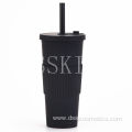 2022 New large capacity double layer plastic cup big Hole straw Portable outdoor straw cup